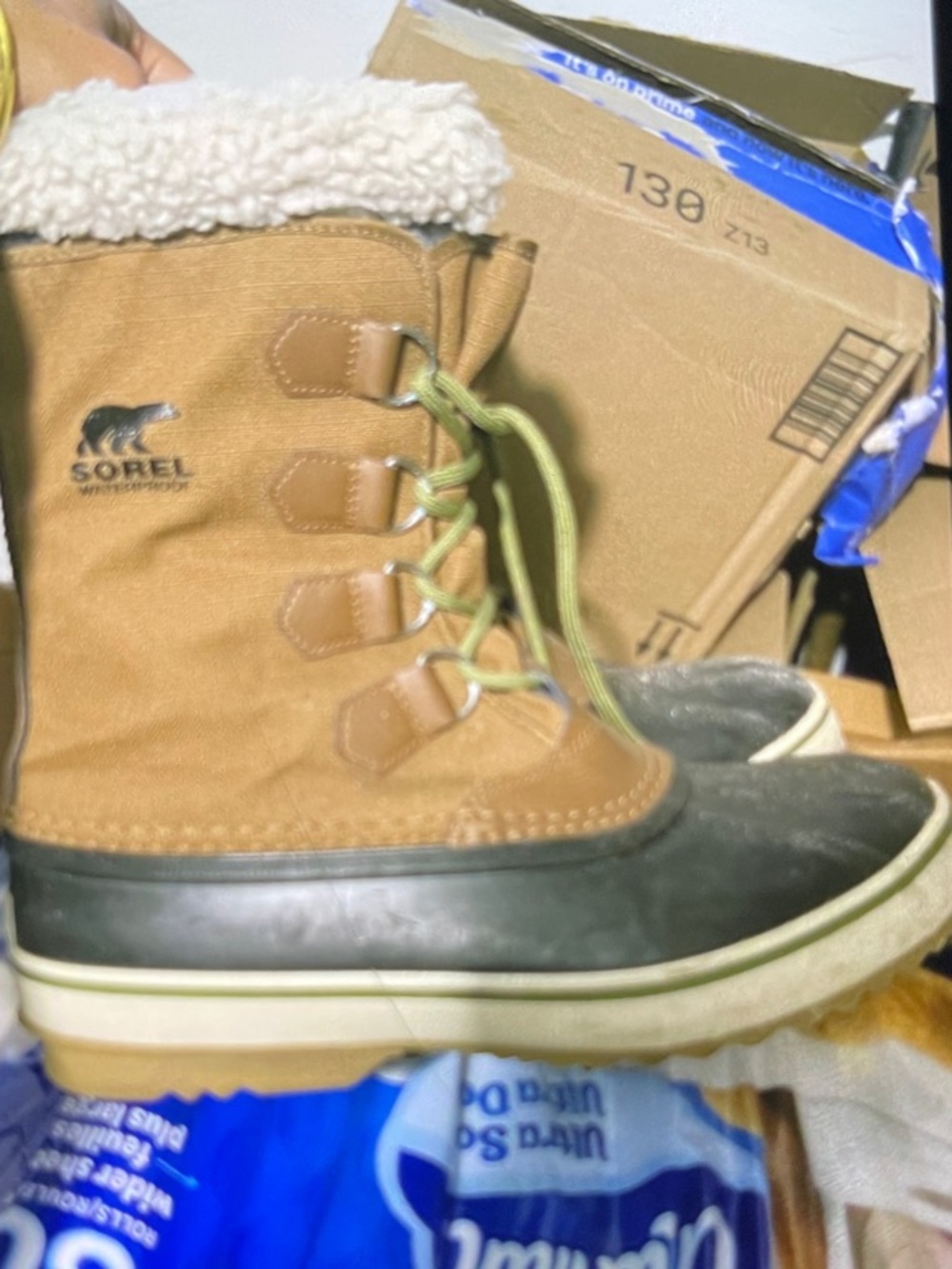 Sorel Kids Tan and Black Waterproof Winter Boot with Shearling Cuff